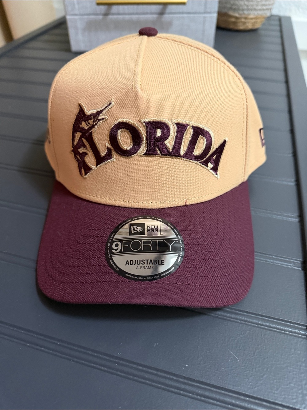 New Era Two-Tone Florida Baseball Cap in Tan and Maroon